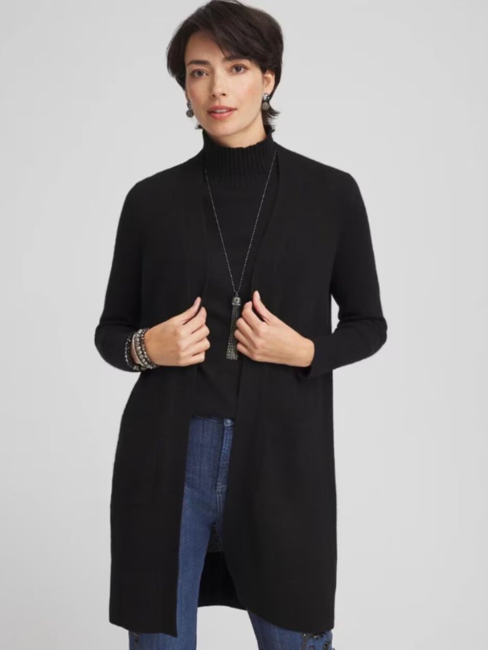 Chico's 100% Cashmere Duster Cardigan Sweater in Black Size 00